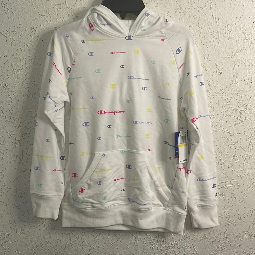 Champion Girls' Multicolor Logo Script French Terry Pullover Hoodie - Picture 8 of 8